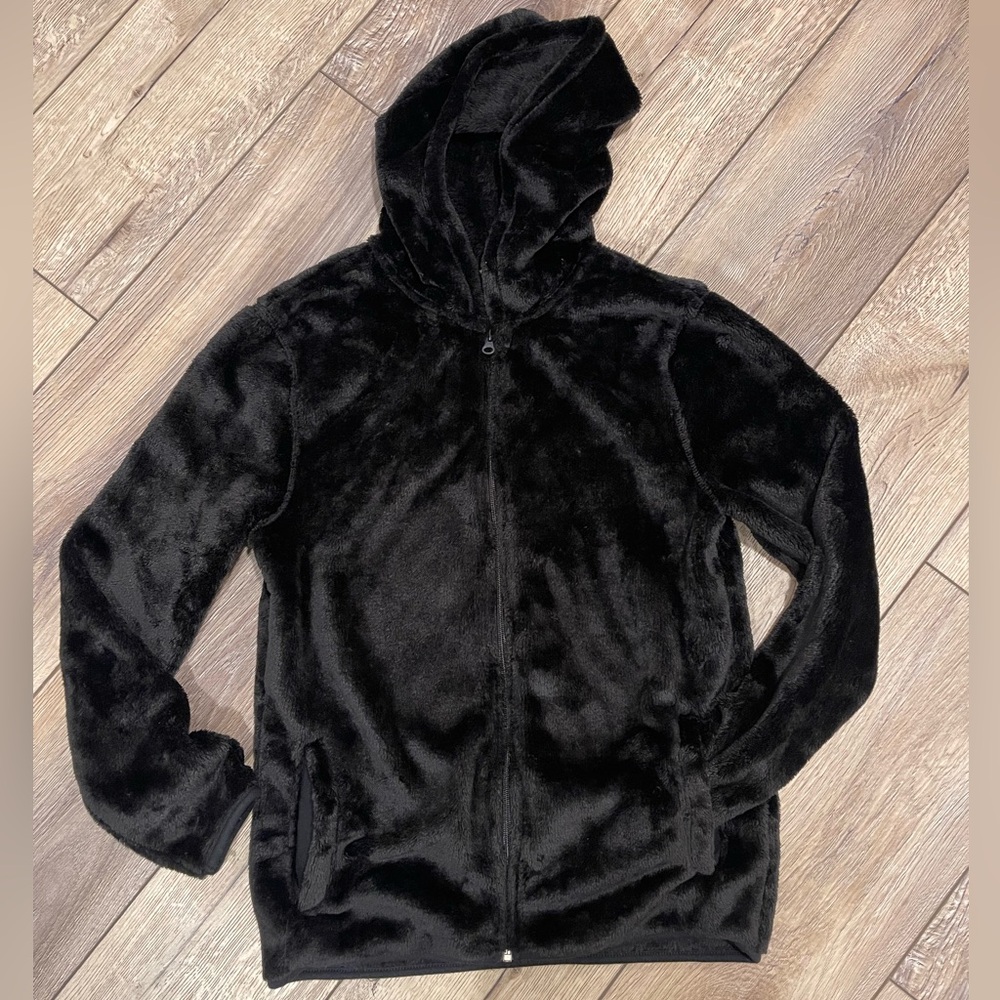 Cat & Jack black faux fur zip up jacket size Large 12/14. NWT